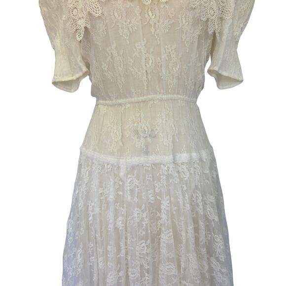 Gunne Sax White Lace Midi Dress Size 4 Vintage 80s Edwardian Romantic Wedding - Picture 4 of 12